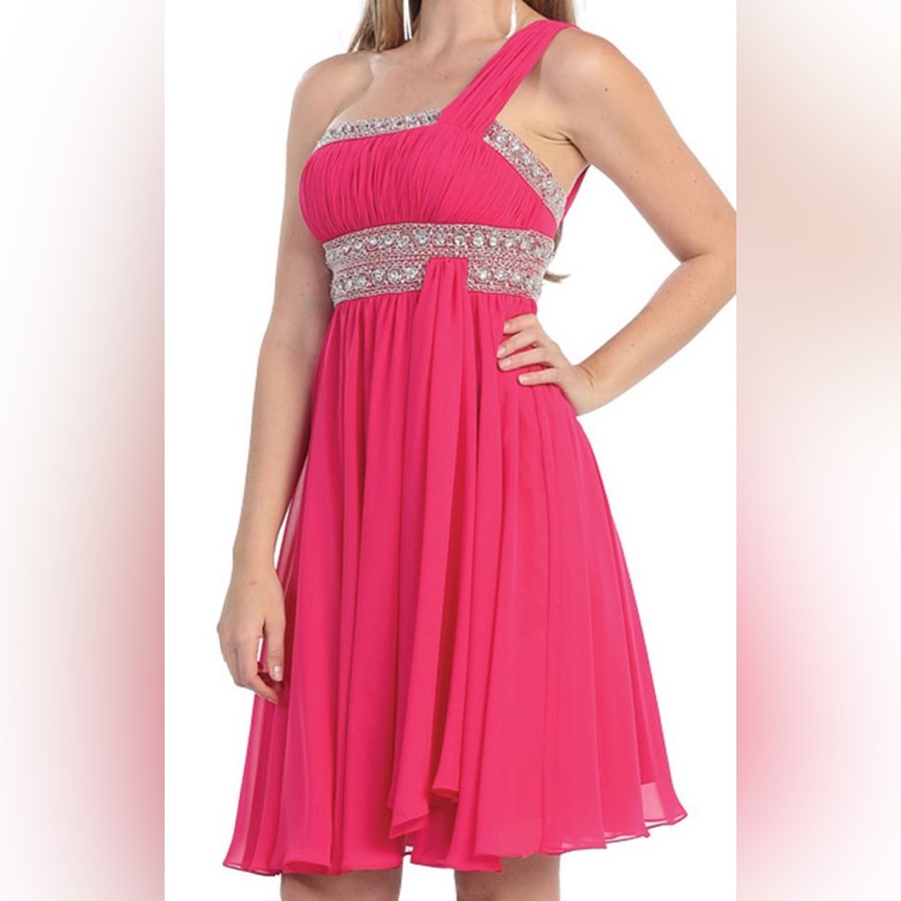 MAY QUEEN HAND BEADED ASYMMETRICAL DRESS: PINK: NWT: SZ 20
